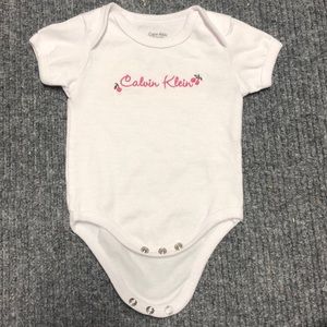 Calvin Klein white baby onsie with CK logo and cherries-0/3 month